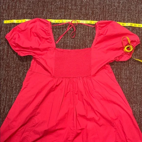 Draper James Pink Mini Dress puff sleeve square neck smocked back with pockets - Picture 12 of 14